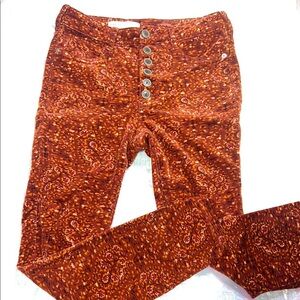 Anthropologie Pilcro High Rise Corduroy Orange Motifs Skinny Pants 137
